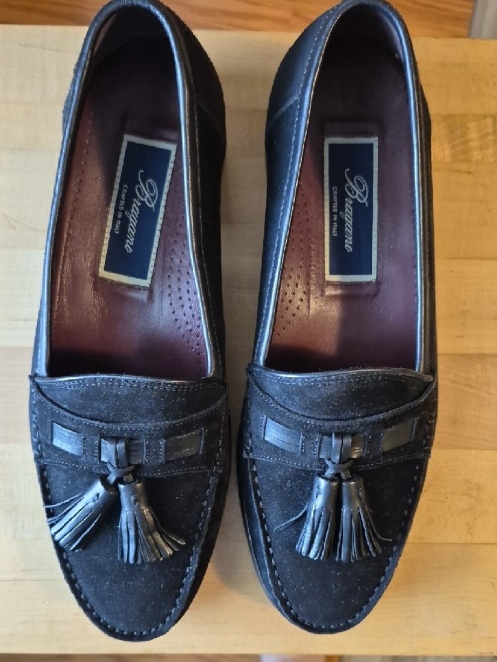 Bragano Made In Italy Black Suede Tassel Loafers for Men Size 7M
